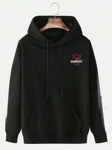 Sudadera con capucha de forro polar para hombres Zrgoth, con bolsillo canguro estampado, para otoño/invierno - Negro - Ver 4
