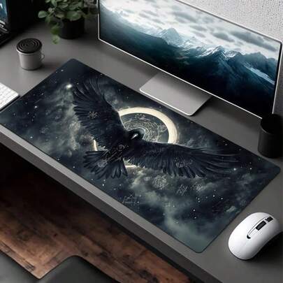 Alas Mouse Ekstra Besar Tahan Lama Motif Gagak Hitam Mistik / Alas Mouse Gaming / Alas Mouse Kantor / Alas Keyboard Laptop / Alas Meja - Tepi Dijahit Presisi, Alas Karet Anti Selip, Tersedia Berbagai Ukuran.