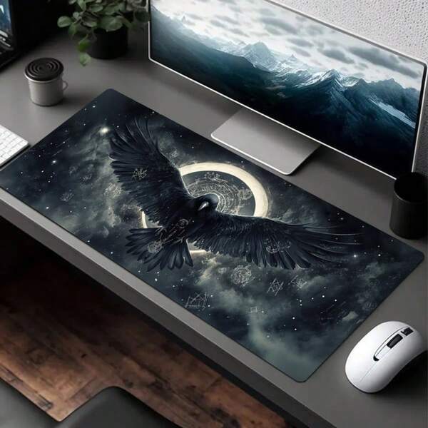 Mystic Black Crow Rune Extra Large Durable Mouse Pad / Gaming Mouse Pad / Office Mouse Pad / Laptop Keyboard Pad / Desk Pad - Precision Stitched Edges, Non-Slip Rubber Base, Multiple Sizes Available.