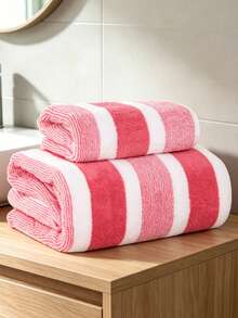 2pcs Striped Bath Towel Set | Ultra Soft, Quick Dry And Super Absorbent, Suitable For Home Bathroom, Perfect For Couples And Adults, Also Can Be Used As Travel Or Beach Towel - Multicolor - View 3