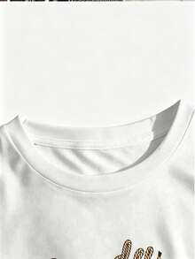 Camiseta de inspiración femenina con estampado de corazón de vaquera, 100% pura, con cuello redondo, estilo casual. - Blanco - Ver 3