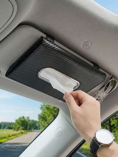 Autotissuebox, autozonneklep tissueopbergbox, multifunctionele tissuebox van PU-leer voor achterbank, tissuehouder, geschikt voor alle automodellen, autoaccessoires, auto-interieuropslag, hangende decoratie voor achteruitkijkspiegel