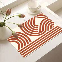 1pc 2D Red Line Bohemian Kitchen Countertop Mat, Diatomaceous Earth Material, Highly Absorbent, Suitable For Tableware, Coffee Machine, Microwave, Etc. Fashionable Watercolor Design, Ideal Choice For Modern Kitchen. - Multicolor - View 7
