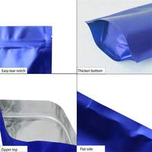 50 piezas/100 piezas Bolsas de regalo de lámina de Mylar de doble cara de 0.18 mm de grosor, negras, reutilizables y autosellantes, bolsas de embalaje con cierre de cremallera sellables para almacenamiento de alimentos a largo plazo, adecuadas para chocolate, té, café, fruta seca, polvo, caramelo, carne, decoración de regalos para fiestas festivas - Azul - Ver 10