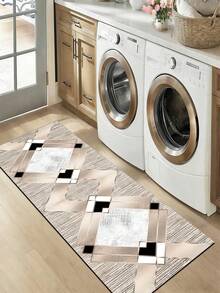 1pc Luxury Milk Tea Color Geometric Rhombus Diatom Mud Kitchen Mat, Sponge Absorbent Layer, Rubber Anti-Slip Bottom 3.5mm Trimmable, Kitchen Bathroom Entryway Living Room Multi-Scene Universal Rug - Multicolor - View 10