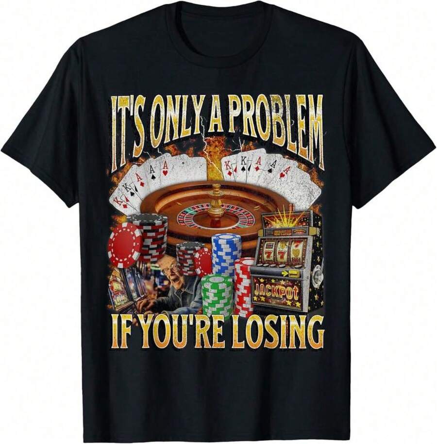 Geschenkidee für Männer: Lässige Kurzarm-T-Shirts aus Baumwolle mit witzigem Aufdruck: "Nur ein Problem, wenn du verlierst". Lustiges Spiel-T-Shirt aus 100 % Baumwolle, ideal für den Sommer. - Schwarz - Übersicht 1