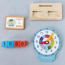 Mainan Jam Alarm Kayu untuk Belajar bagi Anak Usia 3+, Jam Belajar Membaca Waktu 24 Jam dengan Balok Angka & Kartu Flash, Mainan Edukasi Manajemen Waktu & Rutinitas Harian Montessori untuk Anak Usia 3+, Hadiah untuk Anak Laki-laki dan Perempuan - MultiWarna - View 5