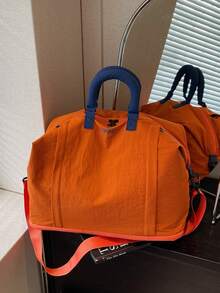 新款對比色尼龍輕量可擴展波士頓大容量耐用短途旅行包 休閒通勤單肩斜跨手提多功能健身瑜伽收納包 慵懶歐美韓風百搭日常購物托特包 出差輕便行李包 學生宿舍包 孕婦包 - 彩色 - 查看 15
