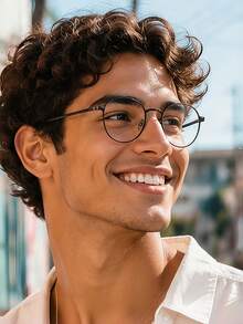 1 Paar Herren-Brille mit Metallrahmen, rund, akademischer Stil, minimalistisch, bequem, neutral, intellektuelle Modebrille, geeignet für Debattierwettbewerbe, Lesekreise und Studentenorganisationen - Transparent - Übersicht 12
