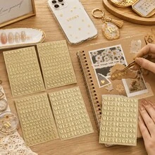 Small Gold Letter & Number Stickers, 3D Self-Adhesive Mini Letter Stickers, Glitter Letter & Number Decals For Scrapbooking, Nail Art, Keyboard DIY Crafts Decoration - Gold School Supplies - Multicolor - View 5