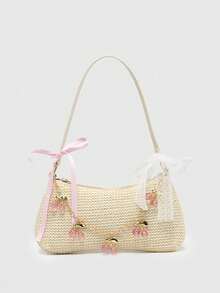 Bolso de Hombro Clásico de Lona, Bolso Portátil para Estudiantes, Escuela y Compras - blanco claro - Ver 1
