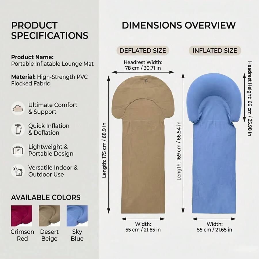 Outdoor Inflatable Pad, Outdoor Mat, Sunbathing Beach Mat With Inflatable Pillow, Portable Easy-To-Store Picnic Mat, Lightweight Moisture-Proof Mat, Non-Stick Sand Design For Clean Use Experience, Also Serves As Camping Mat - Multicolor - View 1