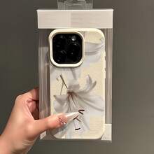 1pc White Matte Minimalist Lens Protection Two White Lily Pattern Phone Case Personalized Compatible With Iphone 16 Pro Max/17/16/15/14 Plus/13/12/11/Air And Series - Multicolor - View 2