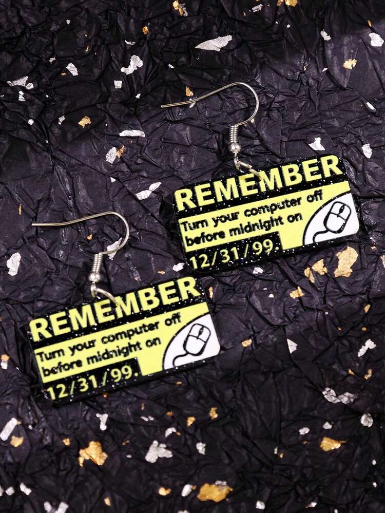 1對獨特趣味古怪精緻勵志優雅 REMEMBER 口號雛菊壓克力垂墜耳環 女款日常配戴飾品 - 彩色 - 查看 4