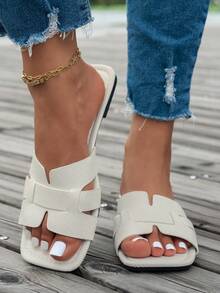 Classic Women's Lightweight Comfortable Beach Sandals Square Toe Roman Style - White - View 2