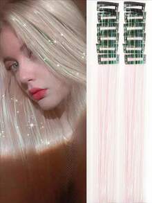 12pcs Seamless Hair Extensions Laser Gold Shiny Colorful Ribbon Straight Hair Pieces Dyed Faux Colorful Hair Decoration - View 2