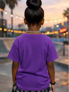 Girls' Streetwear T-Shirt, 100% Cotton, Sizes 2 To 16. Lightweight And Cool For Children And Teenagers. - 紫色 - 查看 2