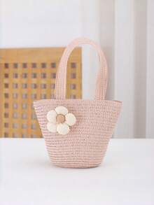 1pc Minimalist Floral Pattern Straw Crossbody Bag For Spring/Summer - Hand-held Flowers - View 5