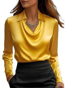 sa de satén con cuello dudete para mujer Genérico – Elegantes blusas de seda de manga larga, camisas de trabajo casuales y elegantes para oficina, invitadas de boda y atuendos escolares 2025 - Marina de - Ver 12
