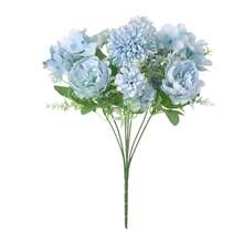 1/4 Bunch Artificial Peony & Hydrangea Bouquet, Suitable For Wedding Decor, Bridal Bouquet, Wrist Corsage, Boutonniere, Wedding Car Decoration, Door Arch Decor, Home, Restaurant, Bedroom, Vase Decoration, Birthday Party Decoration Materials - Blue - View 3