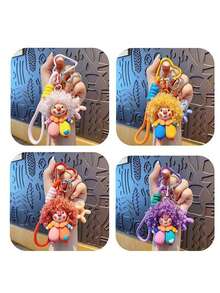 Cute 3D Curly Hair Clown Plush Bag Charm, Exquisite Handmade Resin Pendant With Heart-Shaped Clasp And Braided Hanging Rope, Fashionable And Adorable Backpack Accessory, Suitable For Back To School Decoration, Children's Birthday Gift, Also Can Be Used As Decoration For Daily Handbag Or Car Key - Multicolor - View 5