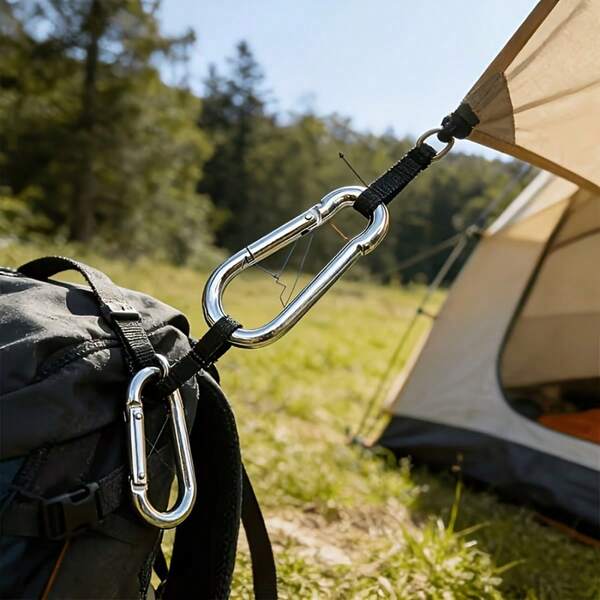 22 piezas Mosquetones multifuncionales de alta resistencia, hechos de acero inoxidable, duraderos y resistentes a la oxidación, adecuados para diversos escenarios al aire libre incluyendo gimnasio, parque, camping, correa de perro, hamaca, equipo al aire libre y talla grande.