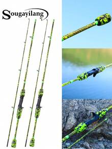 SOUGAYILANG Carbon Fiber Casting Fishing Rod, 1.68M/1.8M Baitcasting Rod With EVA Camo Grip, Perfect Green Honeycomb Camo Spinning Rod, Portable Freshwater Saltwater Fishing Rod - Green - View 1