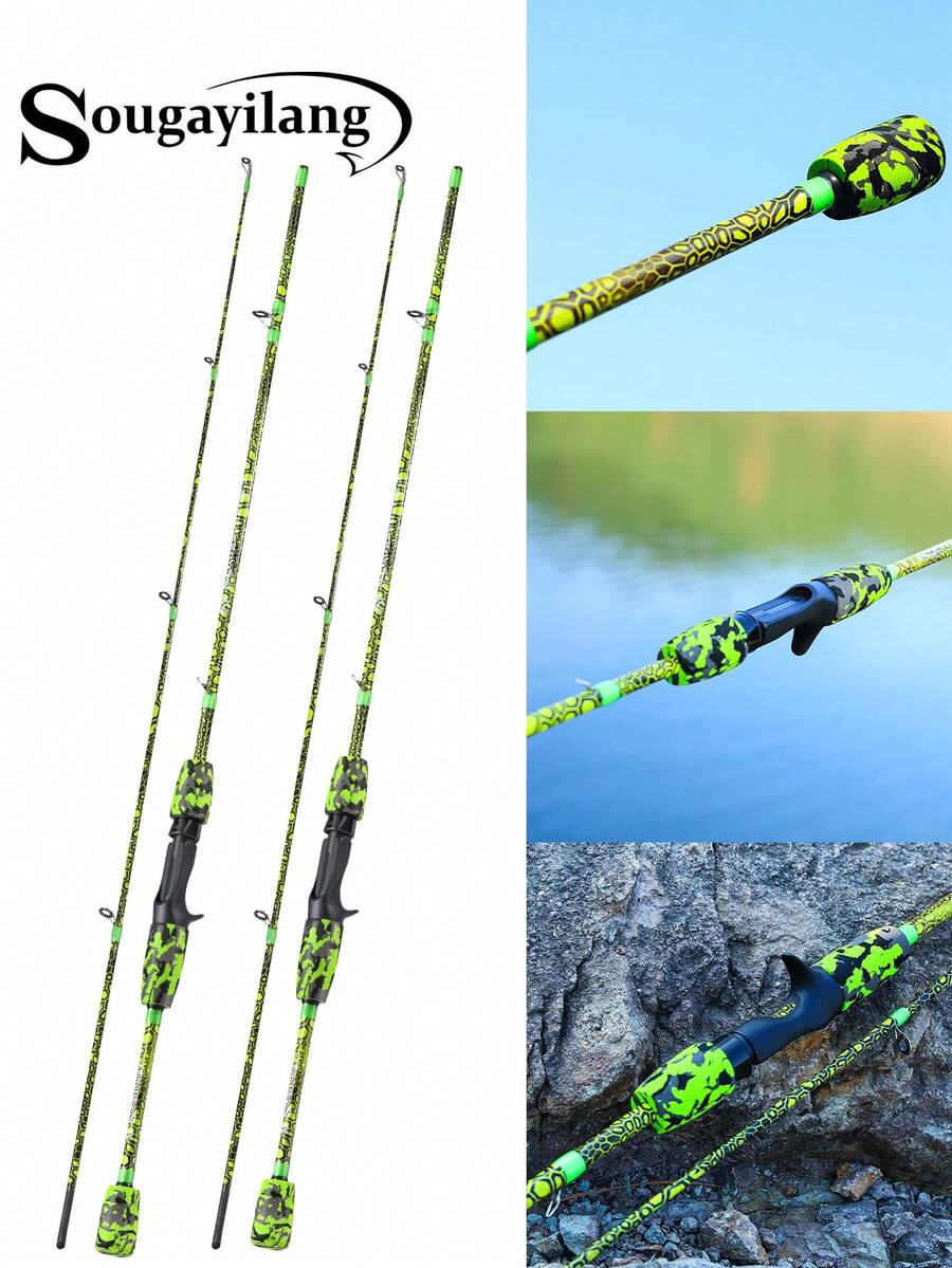 SOUGAYILANG Carbon Fiber Casting Fishing Rod, 1.68M/1.8M Baitcasting Rod With EVA Camo Grip, Perfect Green Honeycomb Camo Spinning Rod, Portable Freshwater Saltwater Fishing Rod - Green - View 1