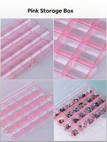 24 Grids Clear Pink Champagne Nail Art Rhinestone Beads Storage Box - Gem Container Case For Glitter Sequins Charms Flatback Crystals Small Jewelry Organizer - Multicolor - View 5