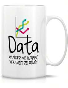 Retreez Funny Mug - Data Makes Me Happy Data Science Scientist Analyst Computer Accounting 11 Oz Ceramic Coffee Mugs - F - 白色 - 查看 1