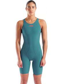 Arena Arena Women's Powerskin Impulso Kneeskin Swim Racing Suit Open Back Short Leg Traje de baño de una Sola Pieza Mujer - Rosa impactante/verde agua - Ver 1