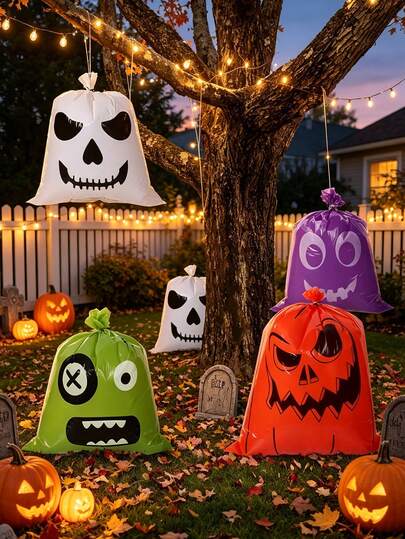 4pcs/Set Halloween Leaf Bags - These Bags Add A Fun Touch To Your Party Decor While Being Perfect For Collecting Fallen Leaves. Ideal For Autumn Gardening