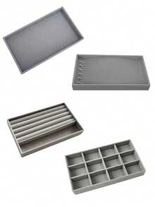 8pcs Grey Jewelry Display Storage Tray Set, Velvet Jewelry Display Tray, Suitable For Storing Earrings, Studs, Necklaces, Rings, Bracelets, Watches, Lipsticks, Perfumes, Cosmetics, Etc., Ideal For Use In Bathroom, Bedroom, Vanity, Multiple Styles Available, Perfect Gift - Multicolor - View 10