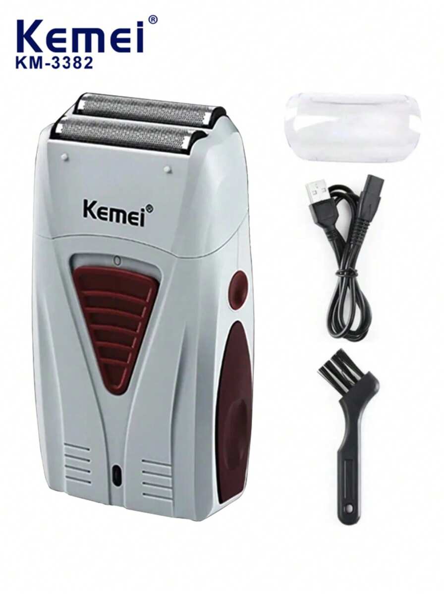 Kemei KM-3382 Hot-Selling Men's Electric Shaver, USB Rechargeable Reciprocating Shaver, Bald Men's Hair/Beard Trimmer, Dual Blade Head Razor 1pc