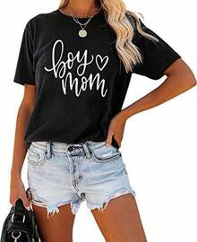 Camiseta de manga corta con estampado de leopardo para mujer, camiseta de mamá con estampado de guepardo. - Negro - Ver 6