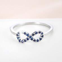 1pc Women's Silver-Color Rhinestone Infinity Symbol Ring, Sweet Minimalist Hollow Band, Versatile Accessory For Daily Commute And Date - Blue - View 6