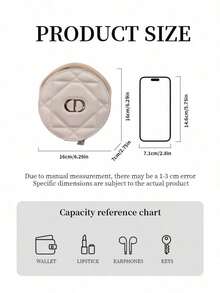 Dior Light Apricot Round Makeup Bag - Handheld Makeup Bag With Zipper And Built-In Makeup Mirror | Luxurious And Elegant Makeup Bag, Suitable For Daily Use And Travel - White - View 5