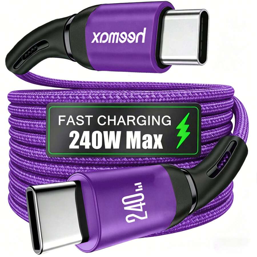 240W USB-C 转 USB-C 数据线,Heemax 高级尼龙编织 PD 3.1 快充数据线,高速 Type-C 充电线,兼容 17/16/15 系列、Galaxy S26/S25/S24 Ultra、Pro/Air、Pro,耐用持久充电线 - 彩色 - 查看 1