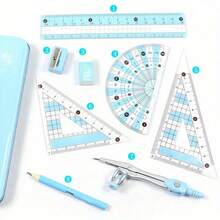 8-Piece Geometric And Math Tool Set With Shatterproof Storage Box - Complete School Math Stationery Kit Including Ruler, Protractor, Compass, Pencil, Pencil Sharpener, Eraser, Angle Ruler, Divider, And Soft Pencil Case - Ideal Gift For Students, Teachers, And Home Education - Durable And Organized Geometry Tools Suitable For School, College, And Competitive Exams - View 5