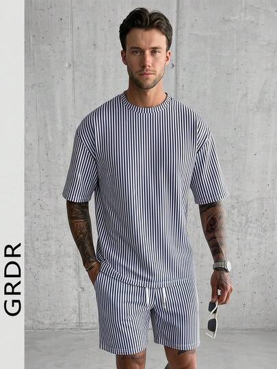 Bộ áo thun cổ tròn nam GRDR mùa hè phong cách thường ngày kèm quần short casual