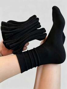 15雙女款黑色寬口舒適極簡孕婦襪，吸濕排汗中筒襪 (1/3/5/10/15雙) - 黑色 - 查看 2