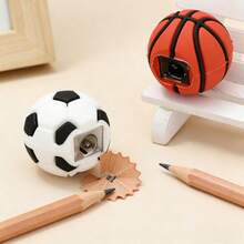 1/2/4pcs Creative Football/Basketball Shaped Pencil Sharpeners, PVC Material, Mini Single-Hole Pencil Sharpener, Back To School Student Essential - Multicolor - View 6