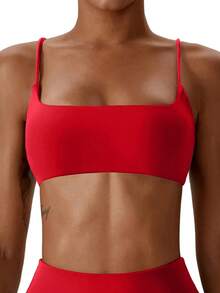 Sostén deportivo sin varillas para mujer, sólido, deportivo, transpirable y cómodo, ropa deportiva para damas para yoga y gimnasio - Azul - Ver 10