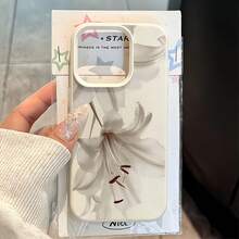 1pc White Matte Minimalist Lens Protection Two White Lily Pattern Phone Case Personalized Compatible With Iphone 16 Pro Max/17/16/15/14 Plus/13/12/11/Air And Series - Multicolor - View 3