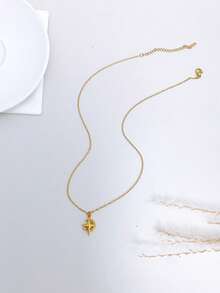 Stainless Steel Waterproof Fade-Resistant Vintage Cute Small Sun Moon Star Pattern Pendant Necklace Suitable For Women's Daily Wear - Gold - View 4