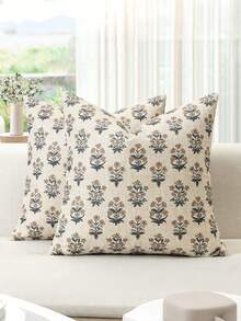 1 Stück quadratischer Kissenbezug mit doppelseitigem Blumenmuster in Braun, rustikaler Vintage-Kissenbezug, dekorativer Kissenbezug für Sofa, Heimsofa, Bett, Wohnzimmer, Kissenbezug-Dekoration, Studentenwohnheim-Schlafzimmer-Dekoration, Heimdekoration, Raumdekoration, Wohnzimmer-Dekoration - Graubraun - Übersicht 4