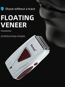 Kemei KM-3382 Hot-Selling Men's Electric Shaver, USB Rechargeable Reciprocating Shaver, Bald Men's Hair/Beard Trimmer, Dual Blade Head Razor 1pc - Light Grey - View 4
