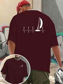Camiseta de manga corta para hombre con estampado de doble cara, diseño de corazón náutico y línea de latidos del corazón, estilo marinero. - Negro - Ver 8