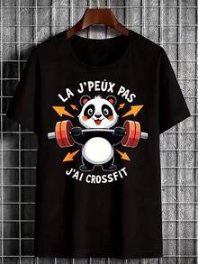 Camiseta Negra con Estampado de Panda Levantando Barra, Lema Motivacional para Crossfit, Gimnasio, Entrenamiento, Fitness, Ejercicio, para Hombres, Mujeres, Unisex, Ropa Casual - Negro - Ver 1