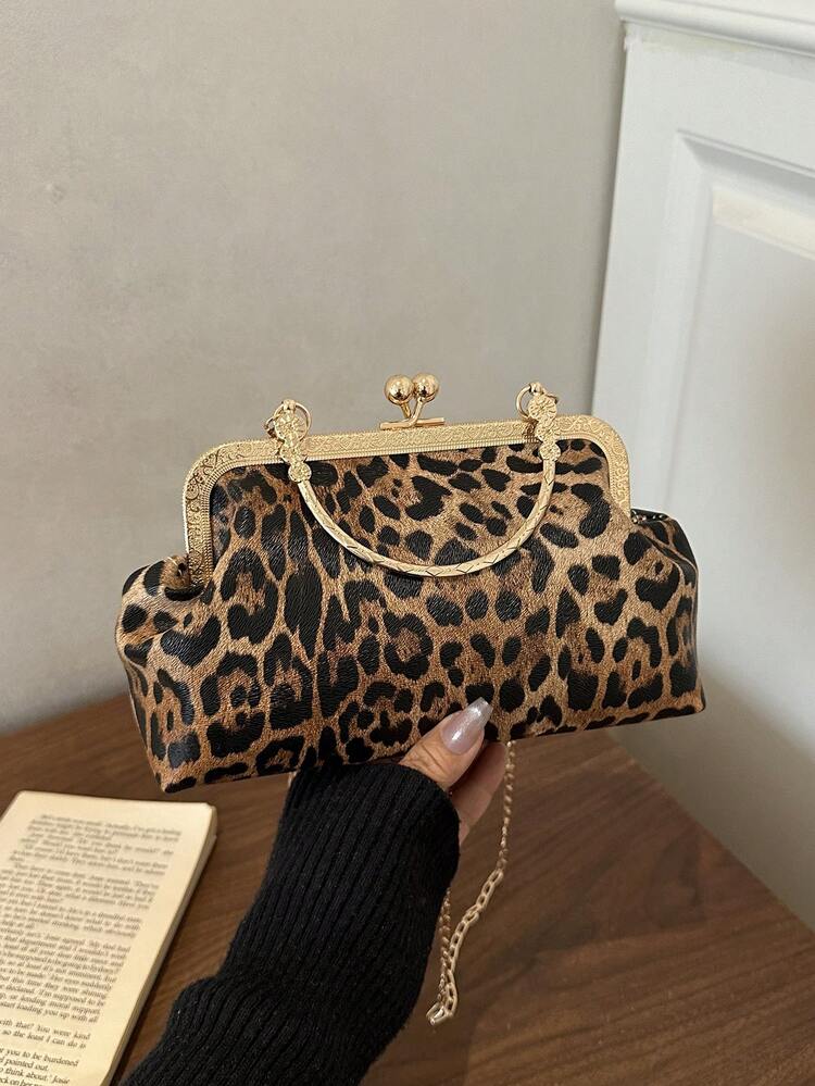 Leopard Print Fashion Clasp Women's Handbag, Elegant Tote Bag For Party And Shopping, Random Pattern Placement - Brown - View 9
